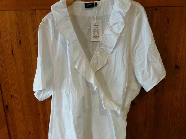 Ladies pure white Zizzi wrapover 100% cotton shirt - Main image