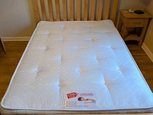 Double Bed Frame and Mattress, Solid Wood - Main image