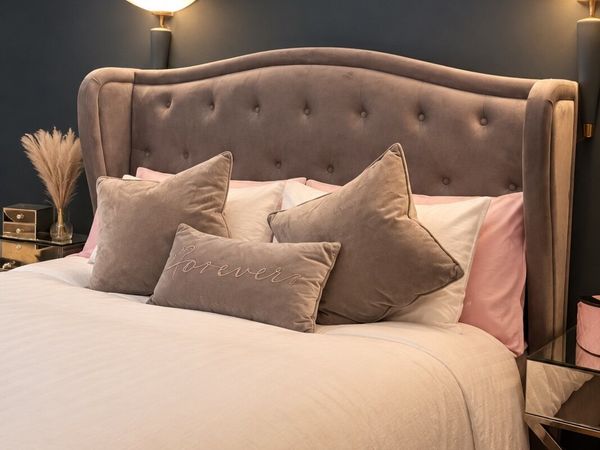 Grey Velvet King Size Wingback Bed Frame - Main image