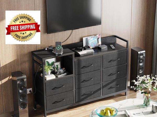Black Chest of Drawers Bedroom, 8 Fabric Drawers, - Main image