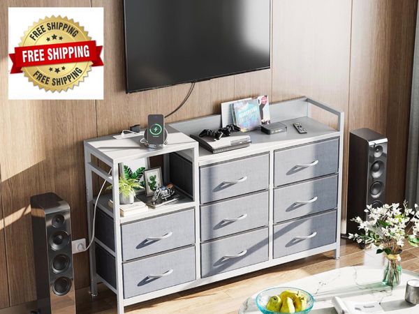 Chest of Drawers Bedroom, 8 Fabric Drawers, Light - Main image