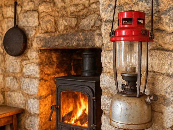 antique vintage tilly lamp rustic cottage pub fire - Main image