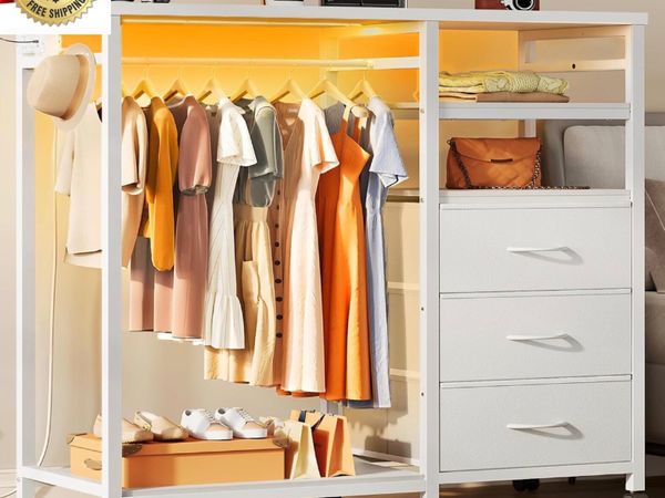 White Chest of Drawers with LED & Charger, Fabric - Main image
