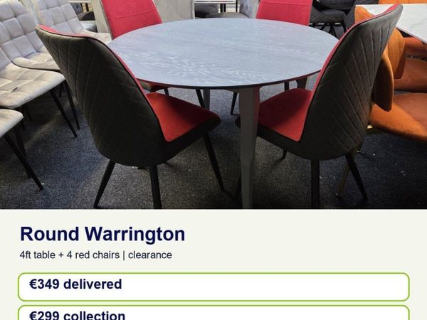 Round Warrington Table with 4 Red Chairs - Main image