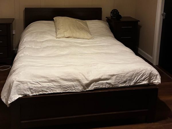 Dark wood double bed with mattress - Main image