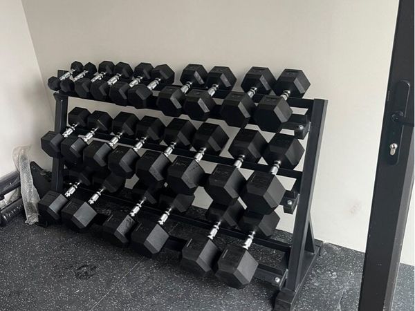 Hex Dumbbell Set 2.5kg–30kg + 3 Tier Storage Rack - Main image