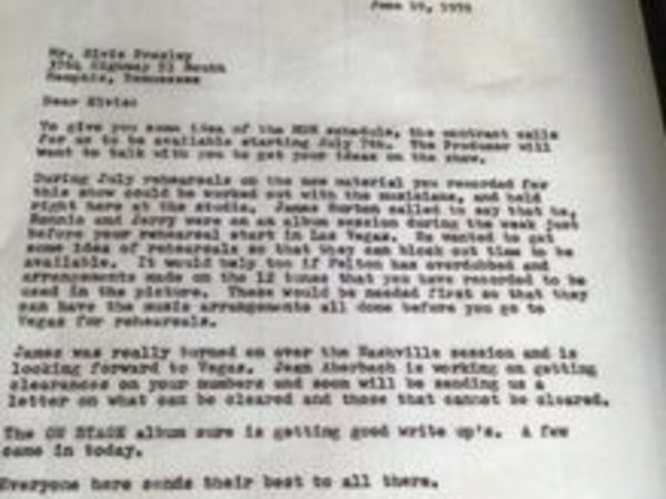 Elvis Memorabilia- 1970 Letter from Tom Diskin - Main image