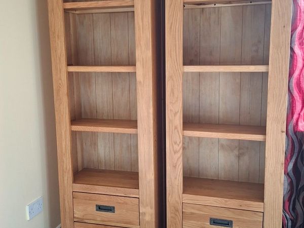 Pair of Solid Oak Tall Bookcases with Drawers (Exc - Main image