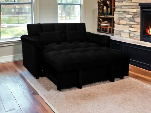 Black Velvet Pull-Out Corner Sofa Bed - Main image