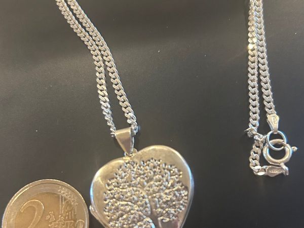 Silver heart(Tree of Life)locket, 23" silver chain - Main image