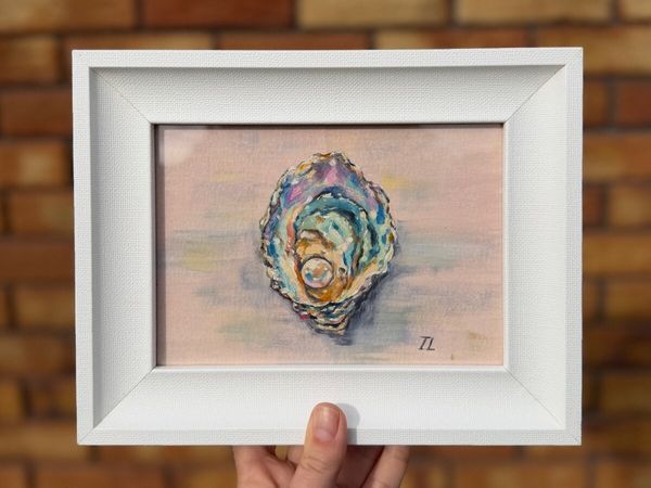 Small Original Art, Sea Shell Framed Oil Painting - Main image