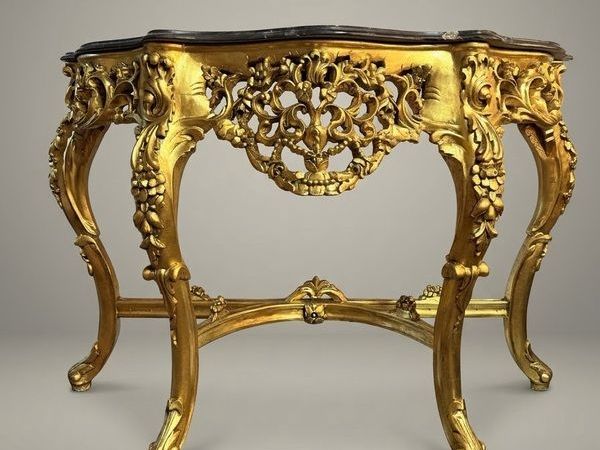 Carved Gilt Wood Console Table with Shaped Marble Top - Main image