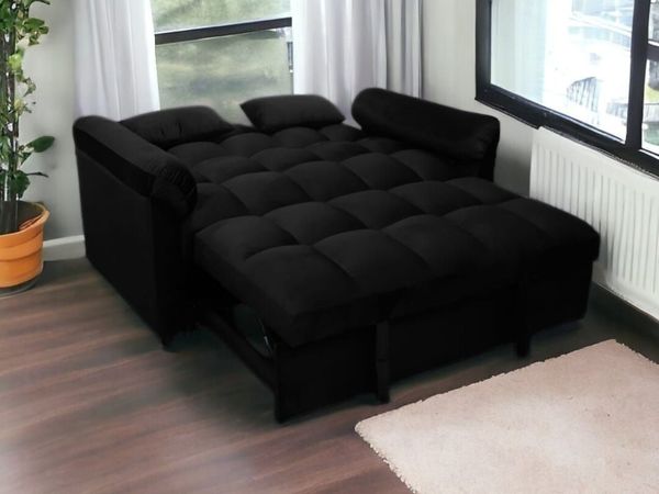 Black Velvet Pull-Out Corner Sofa Bed - Main image