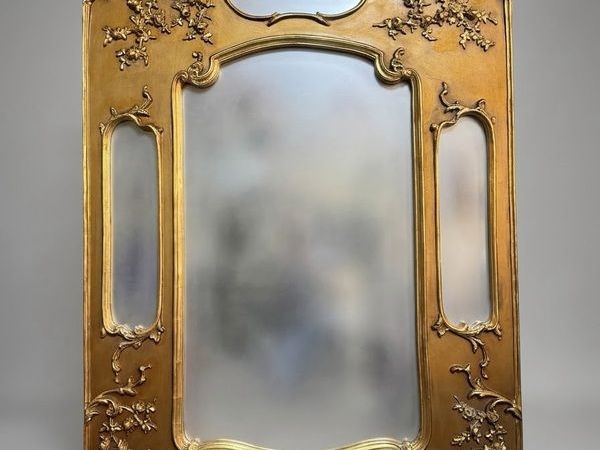 Large Sectioned Wall Mirror with Foliage and Scroll Detail - Main image