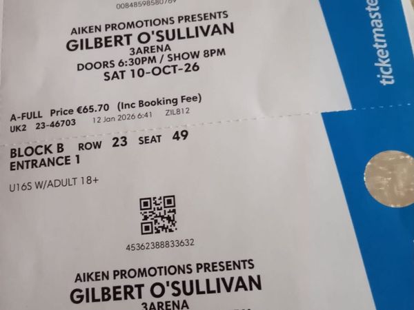 2 Gilbert O Sullivan Tickets Saturday 10th October - Main image