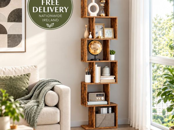 Tall Geometric Bookcase 191cm Rustic Brown Storage - Main image