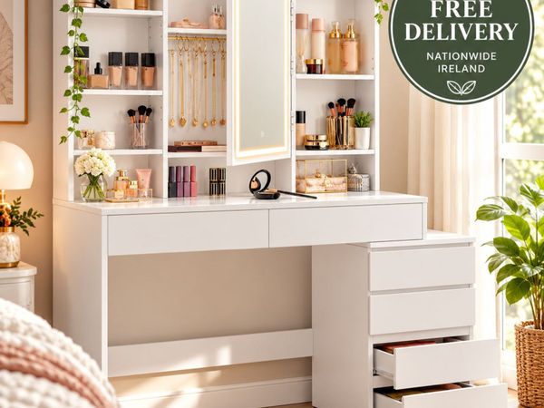 White Dressing Table with LED Mirror, Drawers and - Main image