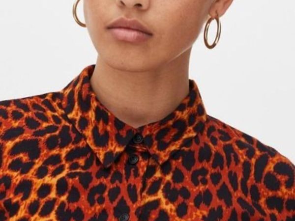 Stunning Orange/Rust Leopard Print Midi Shirt Dres - Main image