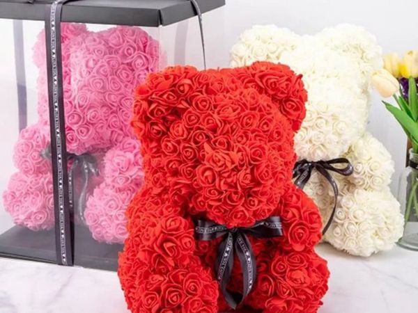 Rose bear 25 cm free packaging - Main image