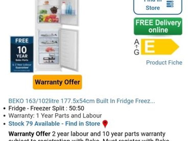 Beko Integrated Fridge Freezer - Main image