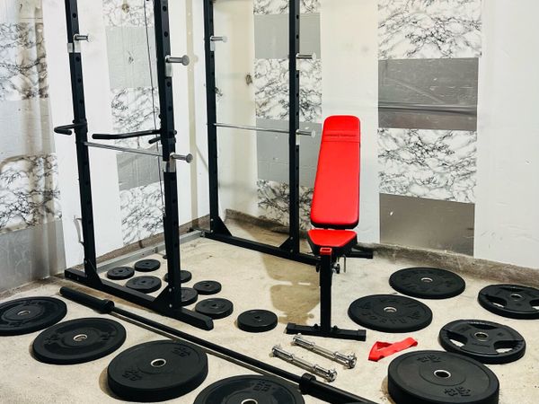 130KG BARBELL SET POWER RACK BENCH DUMBBELLS - Main image