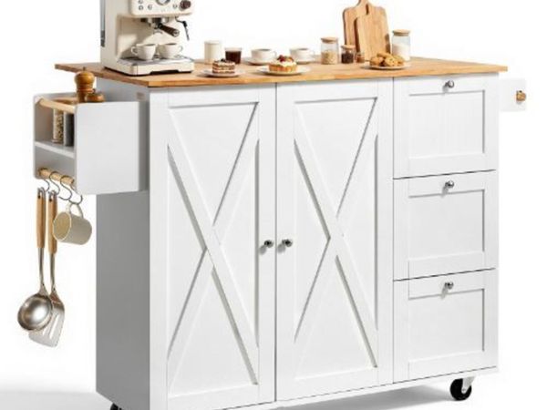Kitchen Island Cart with Solid Wood Top, 115 cm - Main image