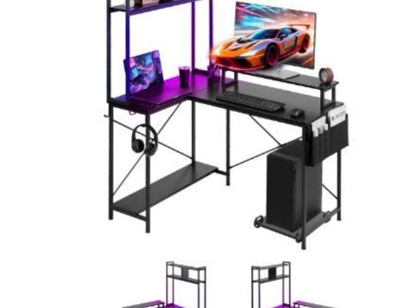 L-Shaped Gaming Desk with LED Lights - Main image