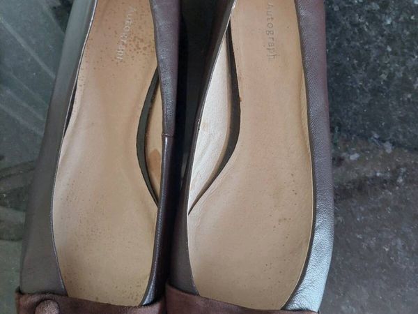 Marks & Spencer Brown Leather Court Shoes. - Main image