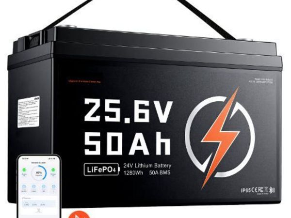 24V 50Ah LiFePO4 Lithium Battery with Bluetooth - Main image