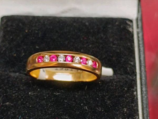 Diamond & Ruby Eternity Band Ring 18k Yellow Gold - Main image