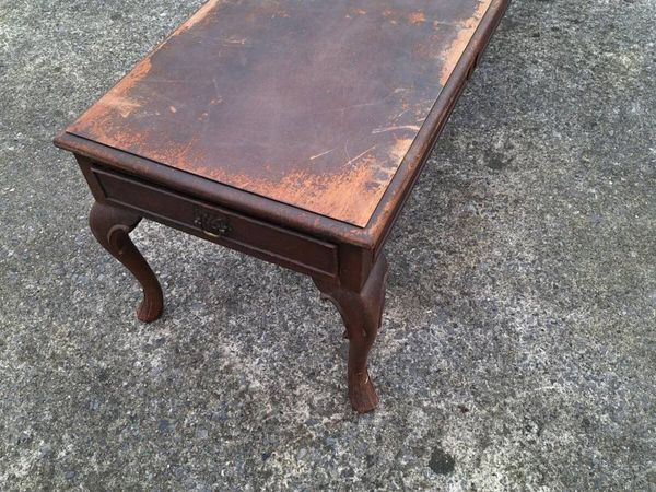 Antique wooden coffee table in need of restoration - Main image