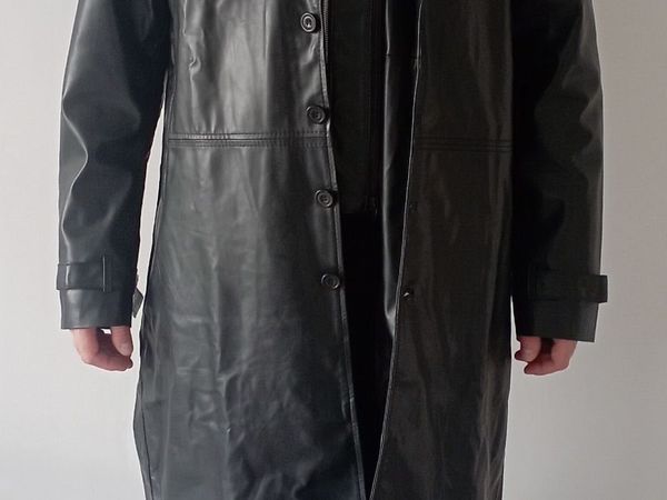 Black Faux Leather Trench Coat Full-Length - Main image
