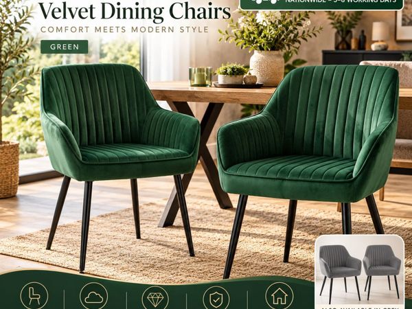 Set of 2 Velvet Dining Chairs with Armrests - Main image