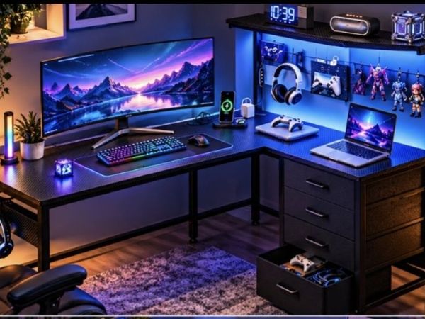 L shaped Desk with USB and sockets - Main image