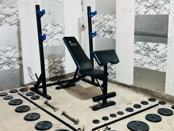 100KG CAST IRON WEIGHTS RACK BENCH BARBELL DUMLS - Main image
