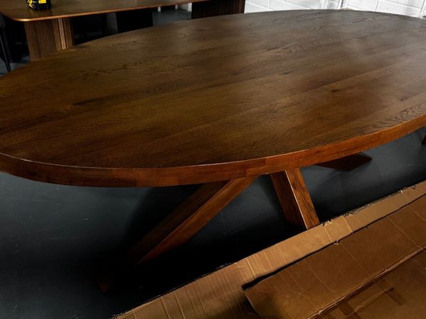 220cm Oak Oval Dining Table Like New - Main image