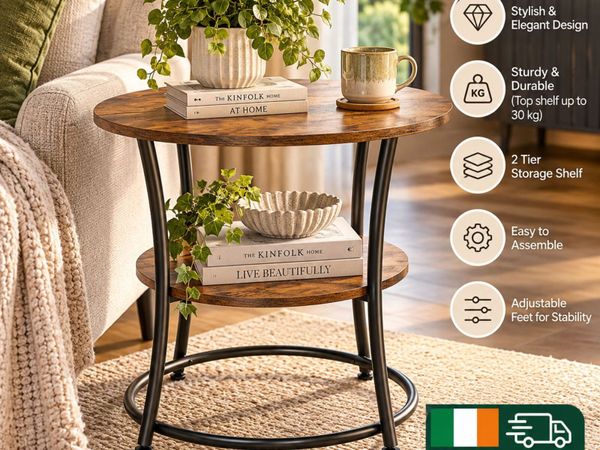 Round Industrial Side Table with 2 Tier Storage Sh - Main image