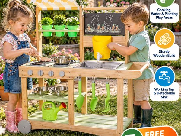 Wooden Kids Outdoor Mud Kitchen with Water Tap, Si - Main image