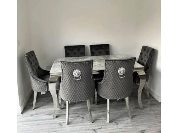 1.5m Marble Kitchen Dining Table With 6 Chairs - Main image