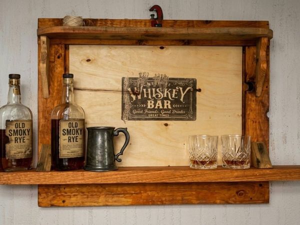 NEW Rustic Floating Wall / Whiskey Bar / Display - Main image