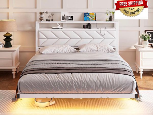 4ft6 Floating Double Bed Frame Upholstered Platfor - Main image