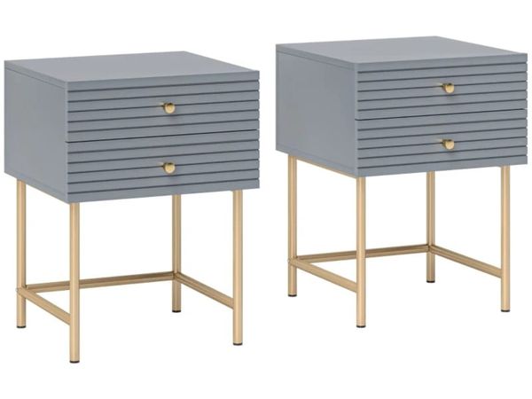 Set of Two Elegant Bedside Tables - Grey/Gold-Tone - Main image
