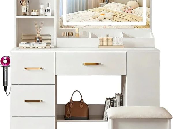 Dressing Table with Mirror and Stool: Vanity Desk - Main image