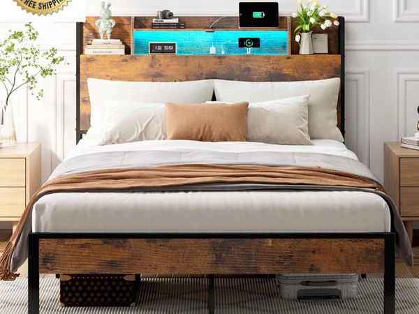 Double Bed Frame with Charging Station(2AC, 2USB) - Main image