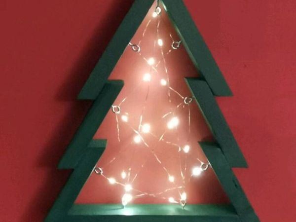 Handcrafted Wooden Christmas Trees with LED Lights - Main image