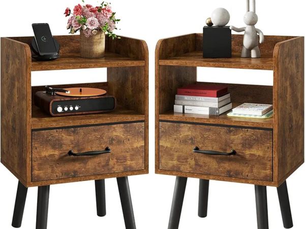 Bedside Table Set of 2, Nightstand, Side Table, Wo - Main image