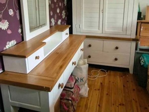 Solid Oak & Timber Bedroom Set: Wardrobe & Dressing Table - Main image