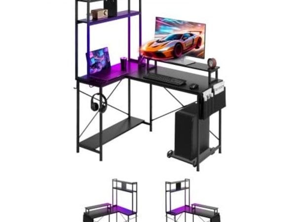 L-Shaped Gaming Desk with LED Lights, 1.2m Reversi - Main image