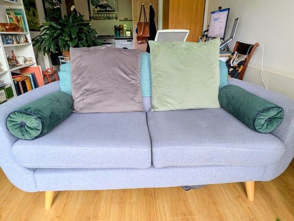 DFS blue-grey fabric sofa - button back detail - Main image