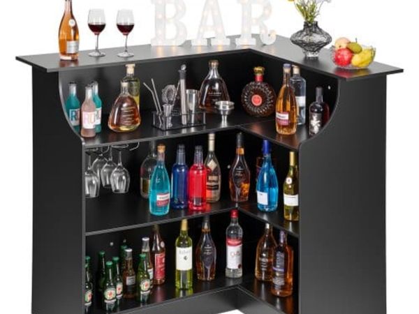 Home Bar Unit, L-Shaped Wine Bar Cabinet Table 4-T - Main image